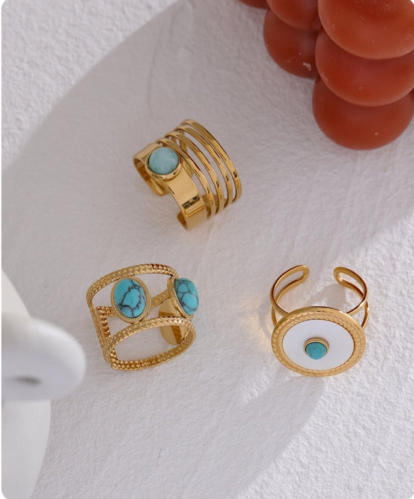 Adjustable Turquoise Stone Gold Color Stainless Steel Ring - Boncuque Store