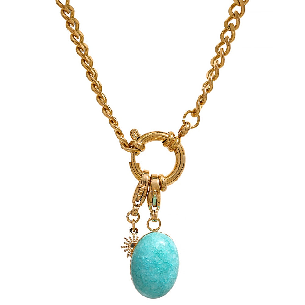 Turquoise Natural Stone & Star Pendant Stainless Steel Chain Necklace - Boncuque Store