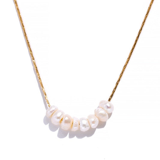 Real Gold Plated Thin Chain Necklace With Natural Pearls - Boncuque Store