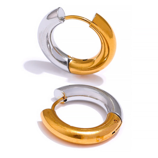 Geometric Round Stainless Steel Hoop Earrings, Real Gold Plated - Boncuque Store