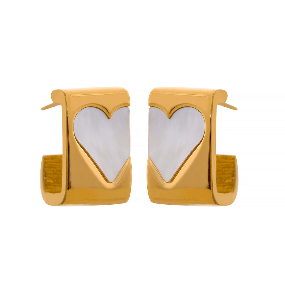 Heart Shell White/Black Gold Color Stud Earring’s - Boncuque Store