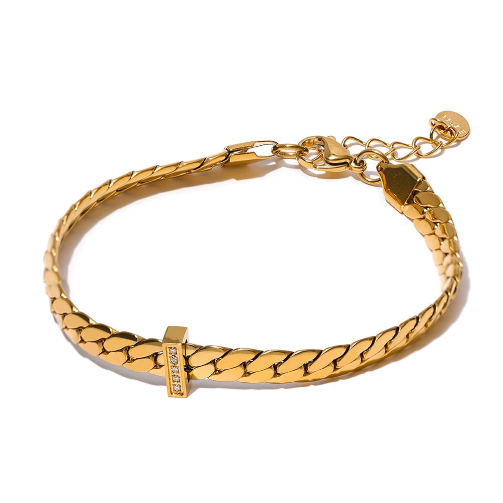 18K Gold Plated Cuban Chain Bracelet, Stainless Steel - Boncuque Store