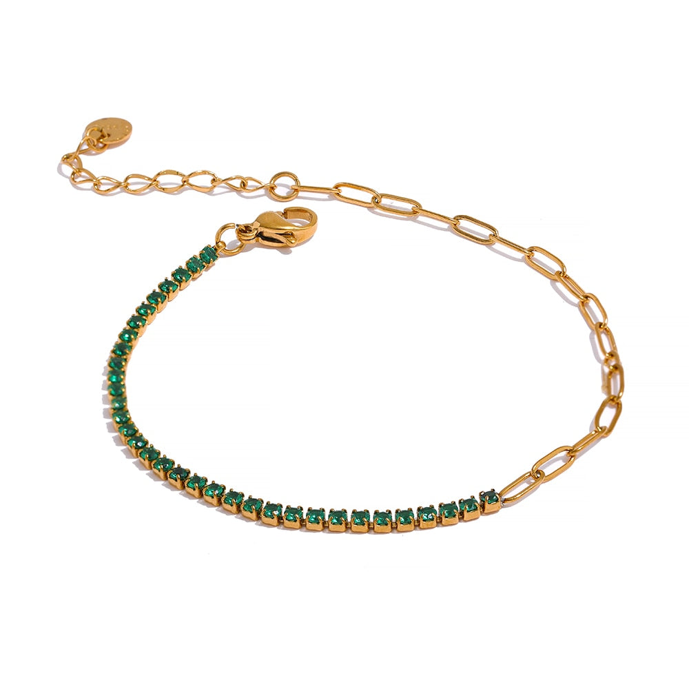 Gold Plated Stainless Steel Cubic Zirconia Bracelets, 5 Variants - Boncuque Store