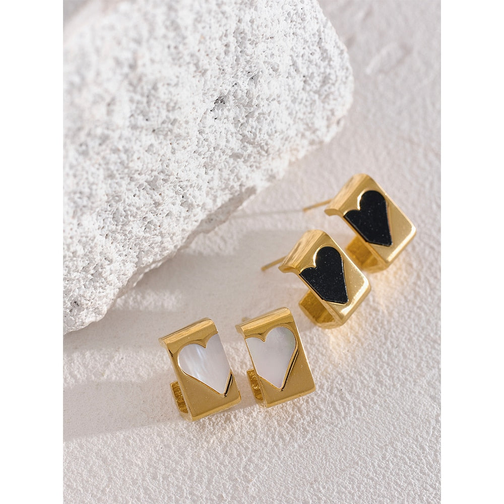 Heart Shell White/Black Gold Color Stud Earring’s - Boncuque Store