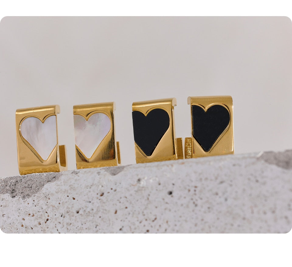 Heart Shell White/Black Gold Color Stud Earring’s - Boncuque Store