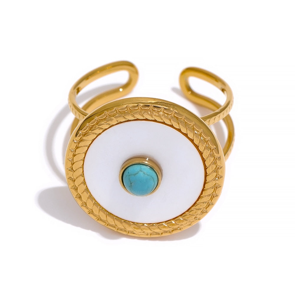 Adjustable Turquoise Stone Gold Color Stainless Steel Ring - Boncuque Store