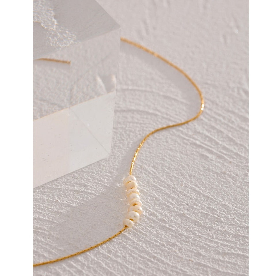 Real Gold Plated Thin Chain Necklace With Natural Pearls - Boncuque Store