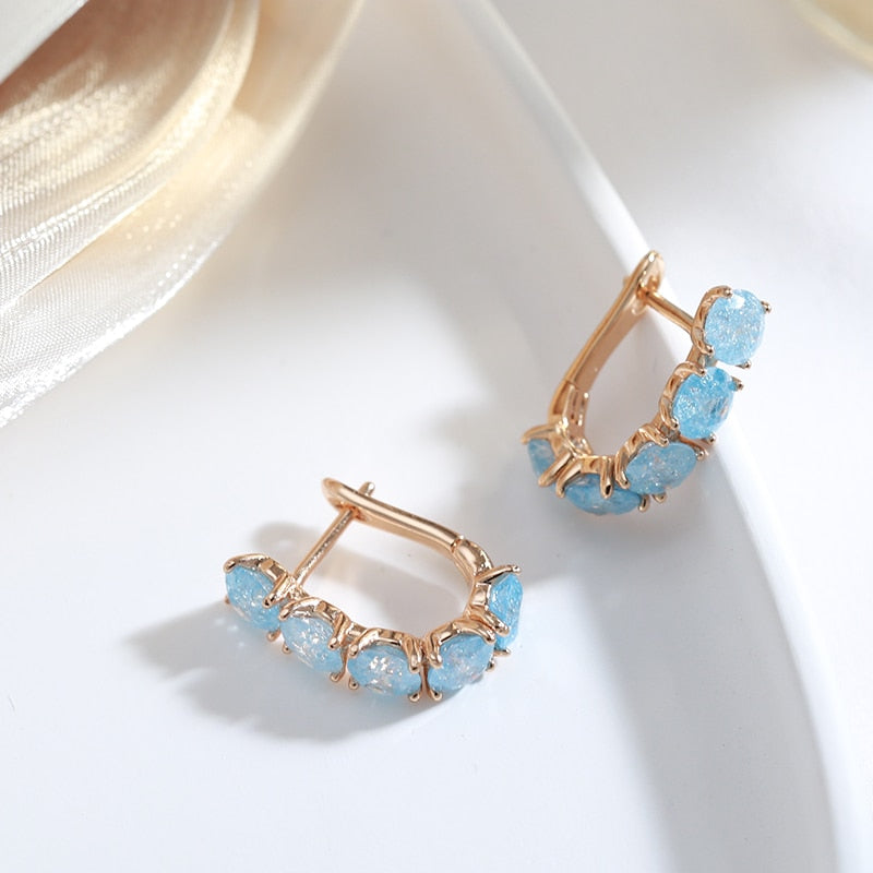 585 Gold Drop Earrings Light Blue Zircon - Boncuque Store