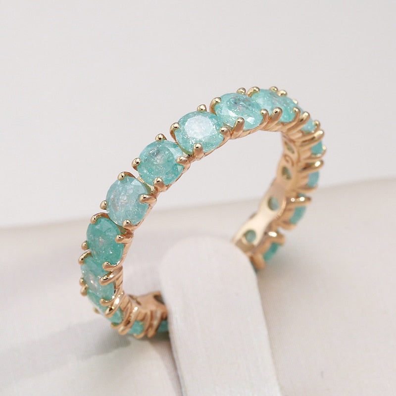 585 Rose Gold Emerald Rounded Zircon Ring - Boncuque Store