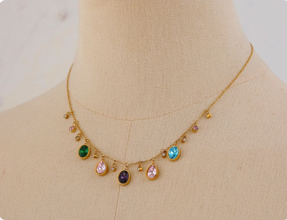 Chic & Colorful Cubic Zirconia Necklace 18k Gold Plated Stainless Steel - Boncuque Store