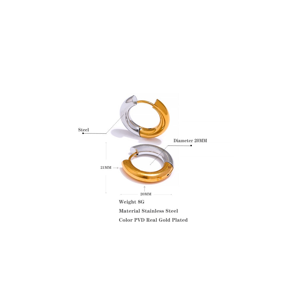Geometric Round Stainless Steel Hoop Earrings, Real Gold Plated - Boncuque Store