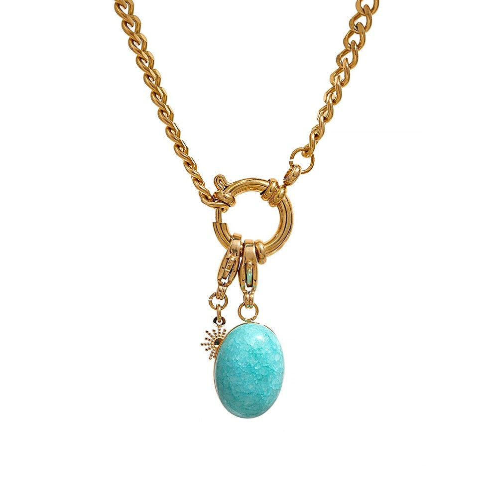 Turquoise Natural Stone & Star Pendant Stainless Steel Chain Necklace - Boncuque Store