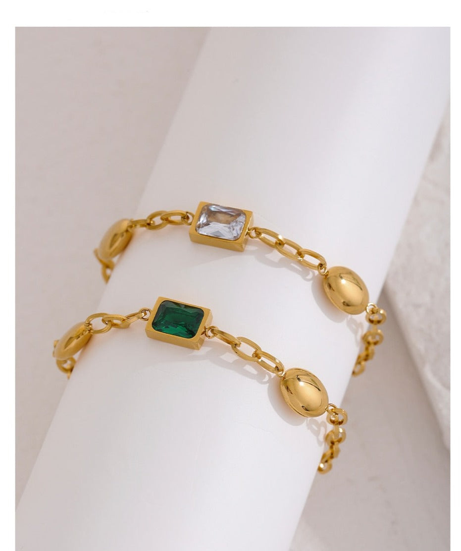 Stainless Steel Bracelets With White or Green Cubic Zirconia - Boncuque Store