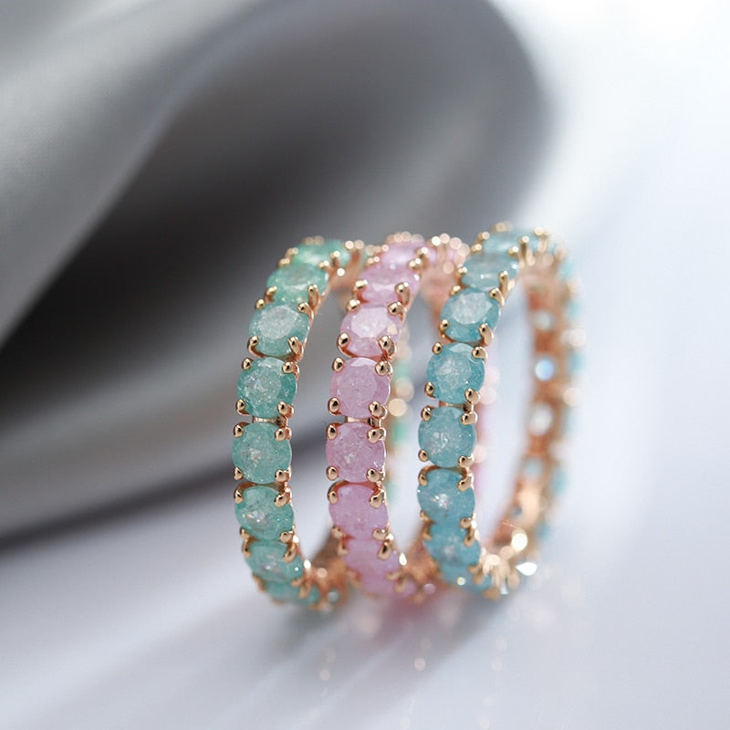 585 Rose Gold Emerald Rounded Zircon Ring - Boncuque Store