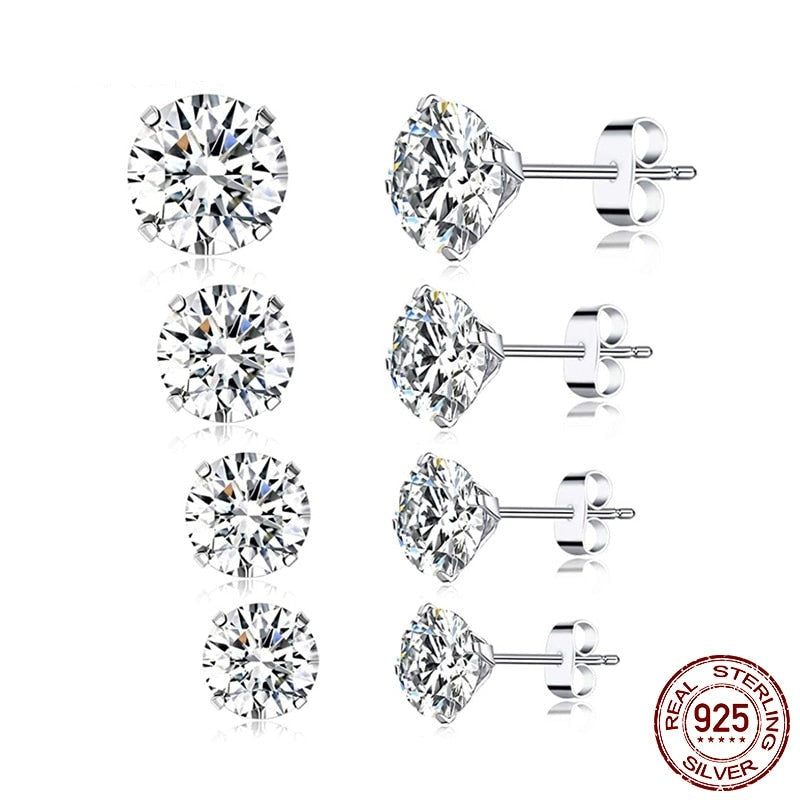 925 Sterling Silver Round Cubic Zirconia Stud Earrings, 4 Colors - Boncuque Store