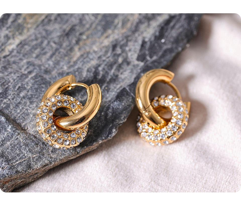18K Gold Plated & Cubic Zirconia Fine Hoop Earring - Boncuque Store