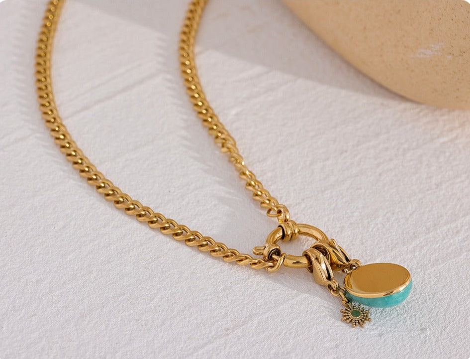 Turquoise Natural Stone & Star Pendant Stainless Steel Chain Necklace - Boncuque Store