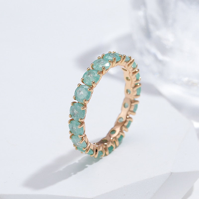 585 Rose Gold Emerald Rounded Zircon Ring - Boncuque Store