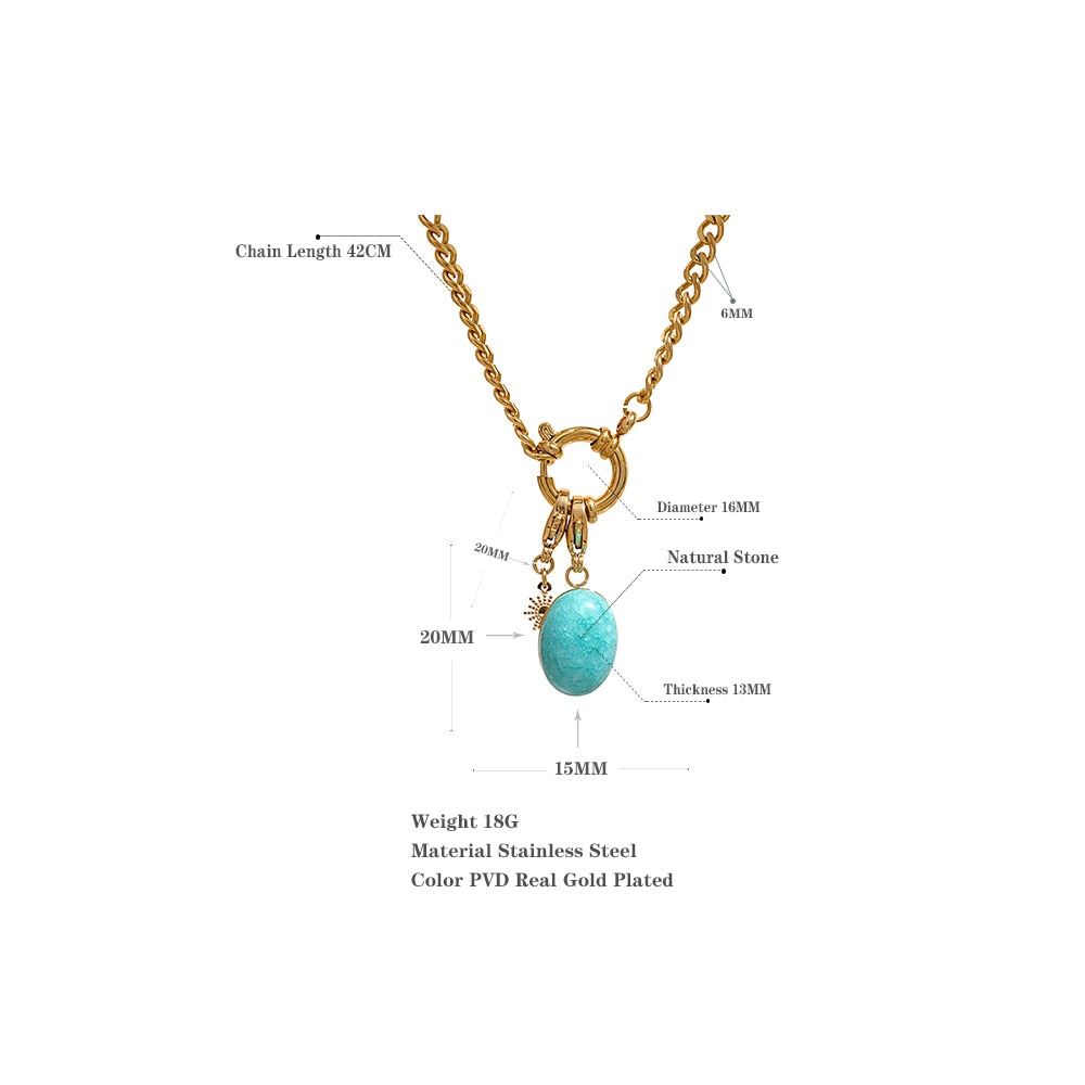 Turquoise Natural Stone & Star Pendant Stainless Steel Chain Necklace - Boncuque Store