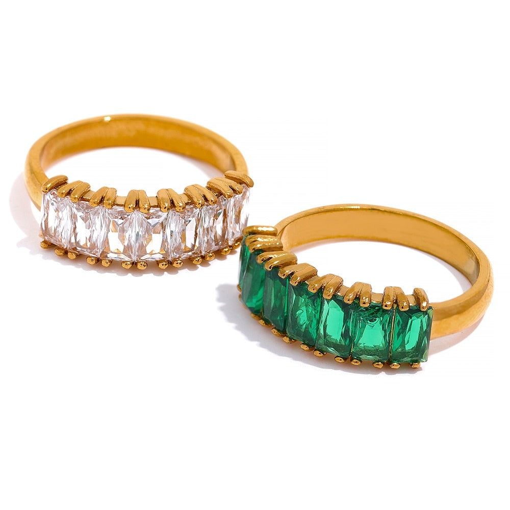 White & Green Collection Golden Stainless Steel Cubic Zirconia Rings - Boncuque Store