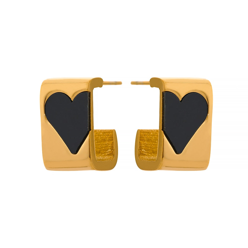 Heart Shell White/Black Gold Color Stud Earring’s - Boncuque Store