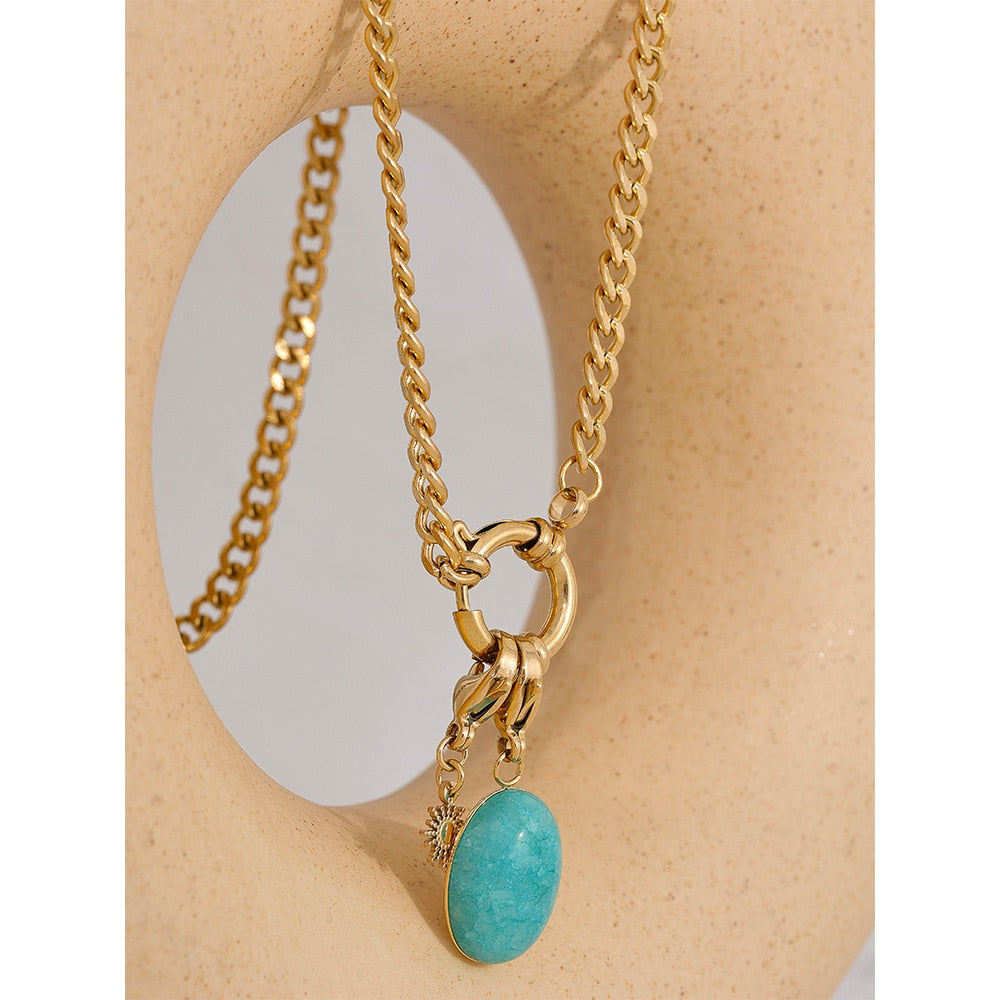 Turquoise Natural Stone & Star Pendant Stainless Steel Chain Necklace - Boncuque Store