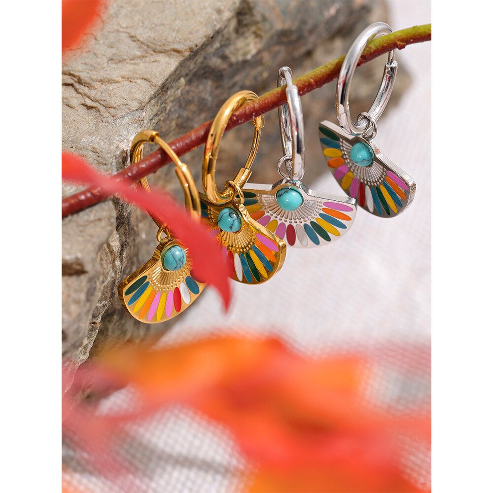 Dainty Colorful Enamel Rainbow Hoop Earrings Stainless Steel - Boncuque Store