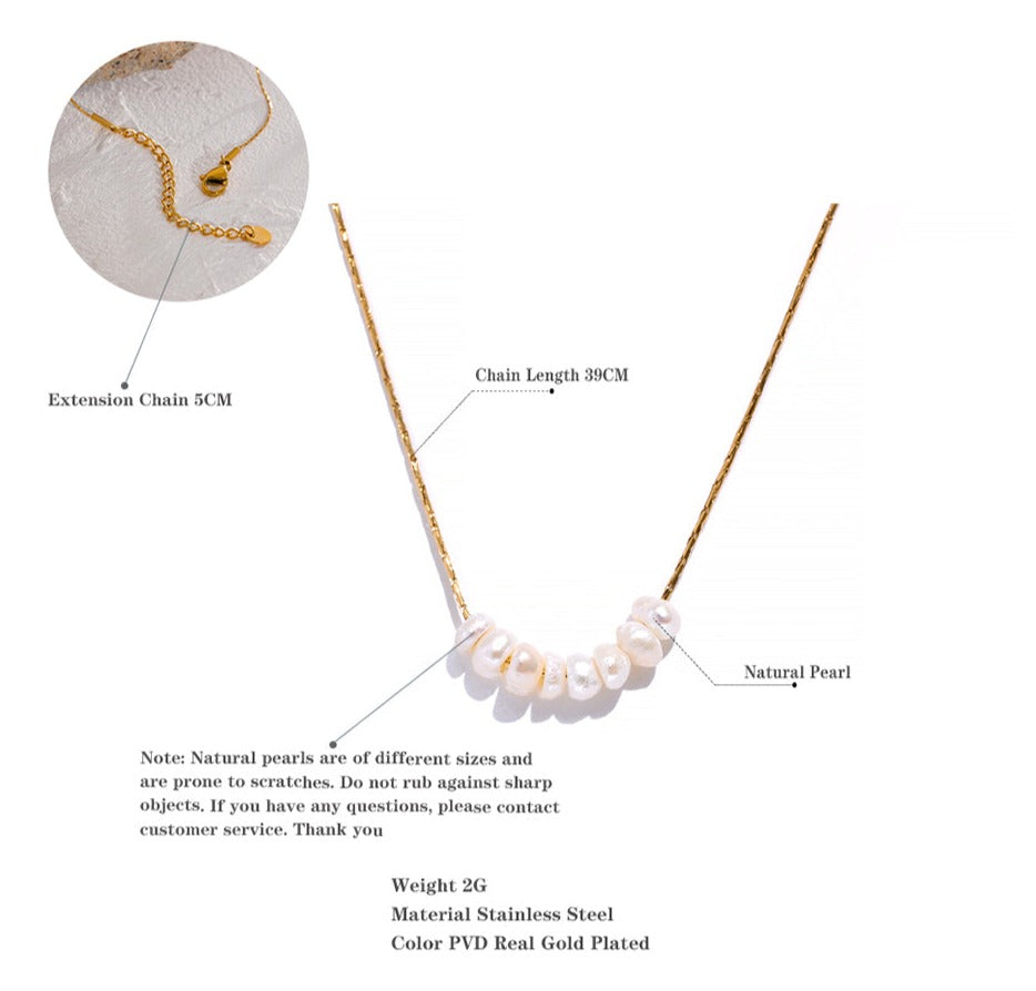 Real Gold Plated Thin Chain Necklace With Natural Pearls - Boncuque Store