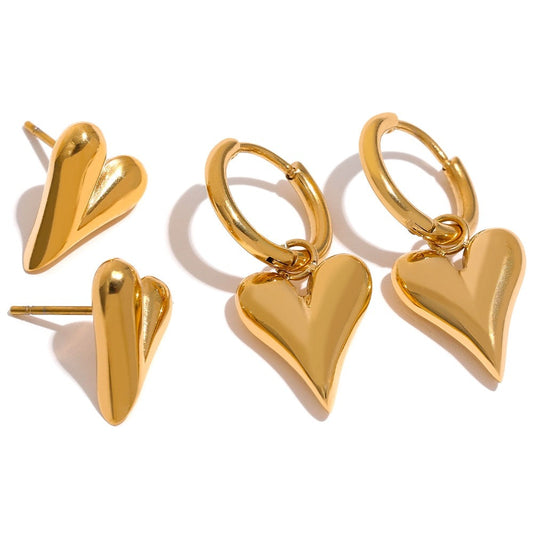 Stylish Heart Huggie Hoop Earrings Gold Plated - Boncuque Store