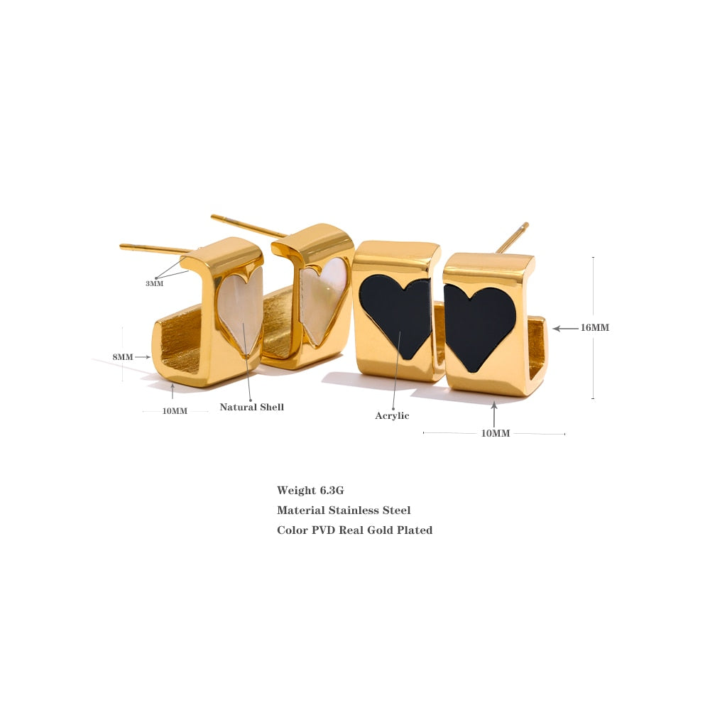 Heart Shell White/Black Gold Color Stud Earring’s - Boncuque Store