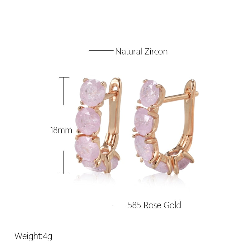 585 Rose Gold Drop Earrings Emerald Rounded Natural Zircon - Boncuque Store