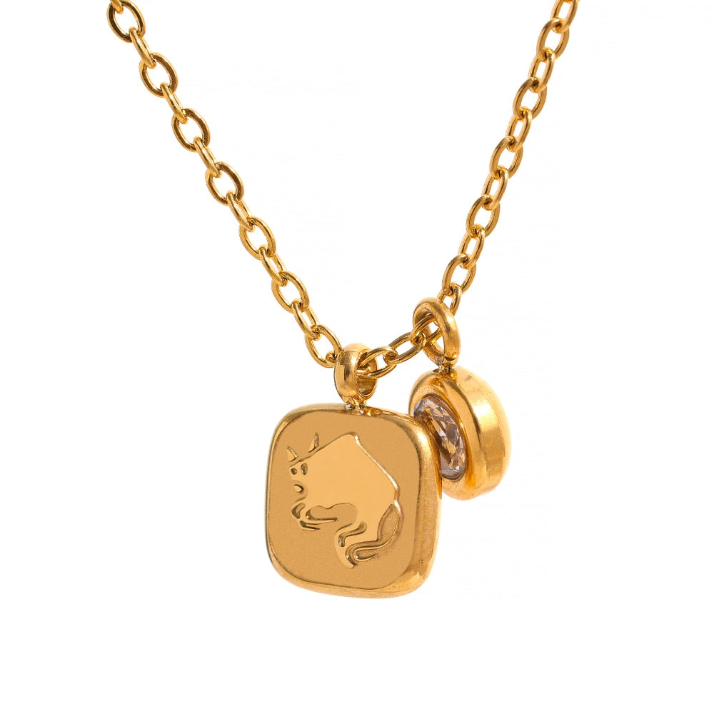 18K Gold Plated Stainless Steel Zodiac Sign Pendant Necklace - Boncuque Store