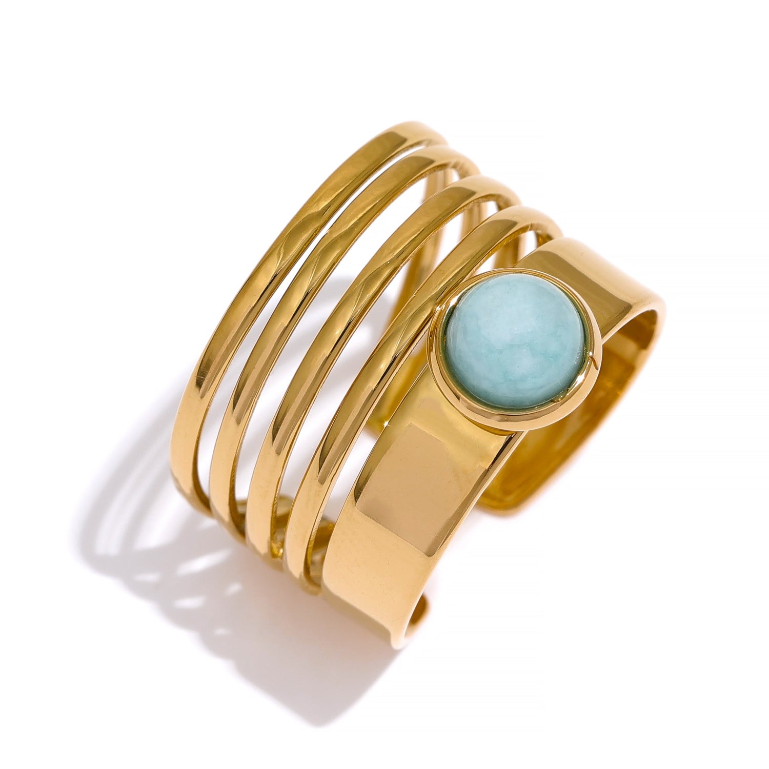 Adjustable Turquoise Stone Gold Color Stainless Steel Ring - Boncuque Store