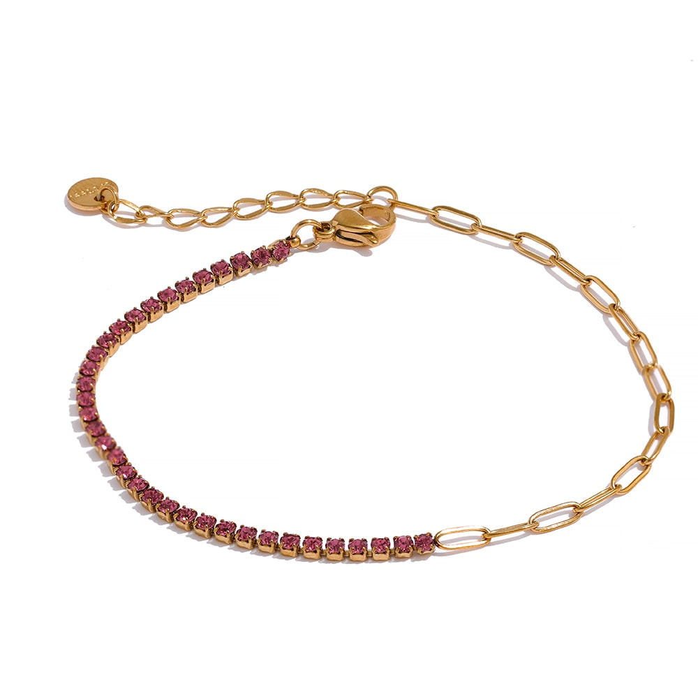 Gold Plated Stainless Steel Cubic Zirconia Bracelets, 5 Variants - Boncuque Store