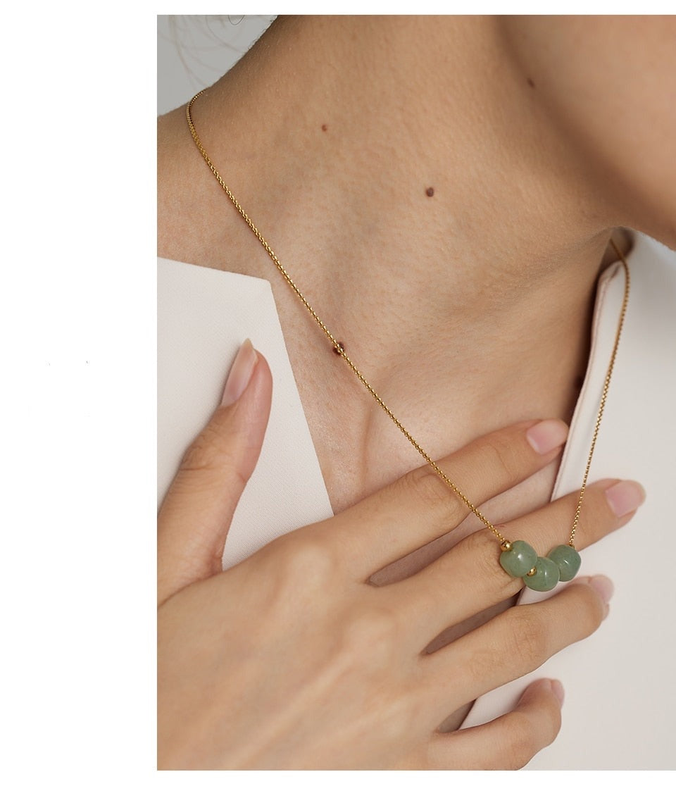 Gold Plated Stainless Steel Necklace With Green Aventurine Stones - Boncuque Store