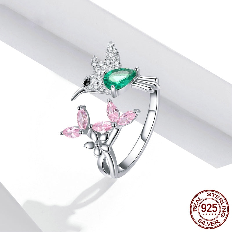 925 Sterling Silver Adjustable Sparkling Bird Clear Cubic Zirconia Ring - Boncuque Store