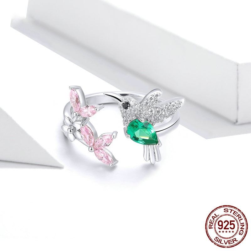 925 Sterling Silver Adjustable Sparkling Bird Clear Cubic Zirconia Ring - Boncuque Store