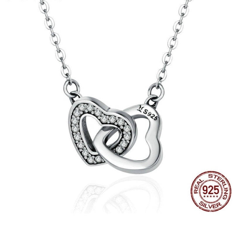 925 Sterling Silver Connected Heart Couple Pendant Necklace - Boncuque Store