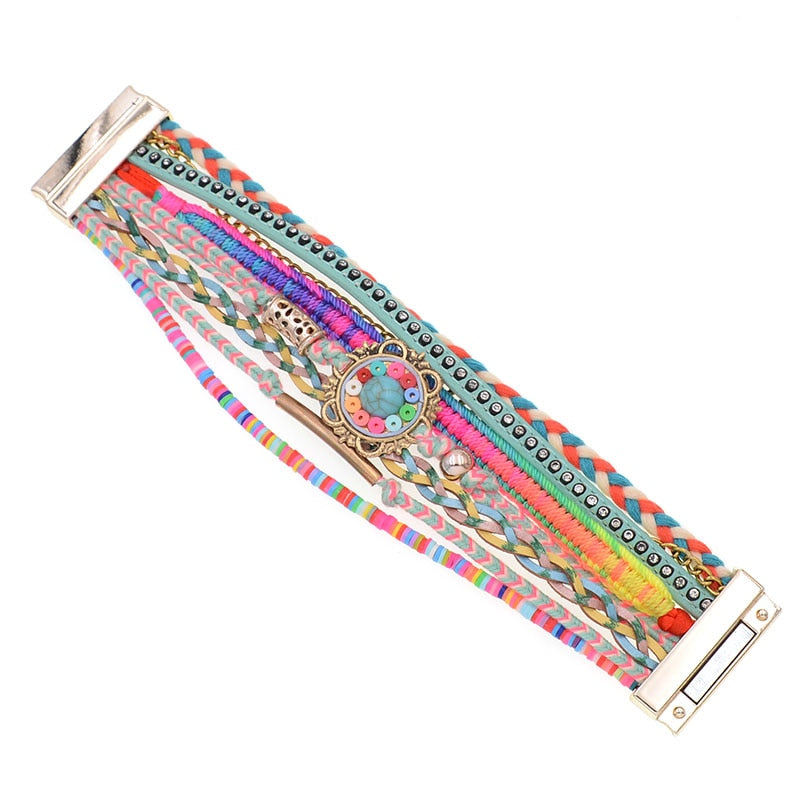 Leather Bracelet Colorful Beaded Bohemia-32