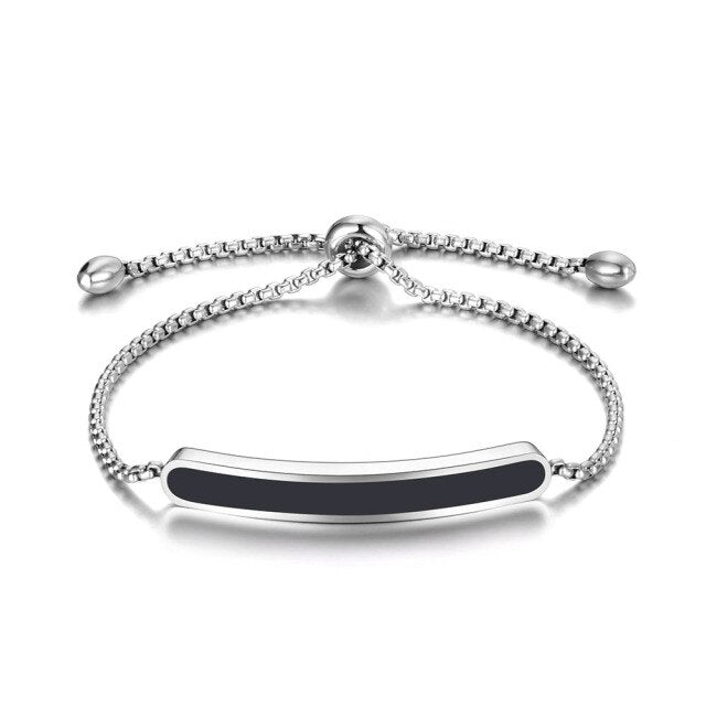 Black/White Glaze Chain Bracelet Adjustable, Stainless Steel - Boncuque Store