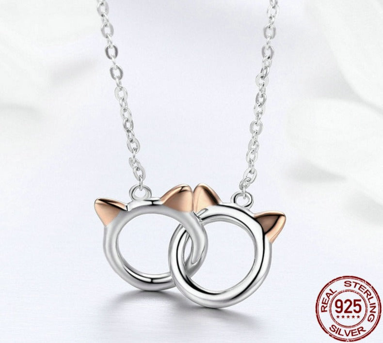 Genuine 925 Sterling Silver Cute Cat Pendant Necklaces - Boncuque Store