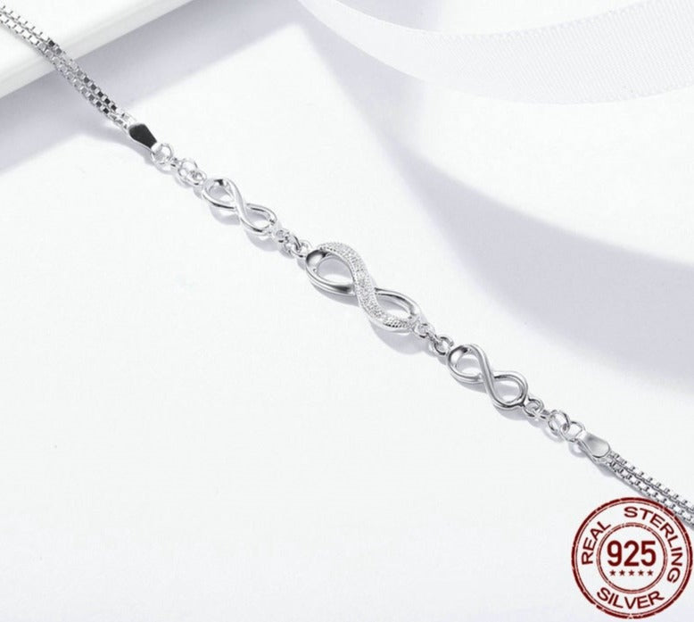 Authentic 925 Sterling Silver Infinity Love Chain, Adjustable Bracelet - Boncuque