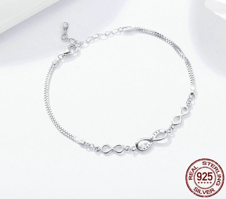 Authentic 925 Sterling Silver Infinity Love Chain, Adjustable Bracelet - Boncuque