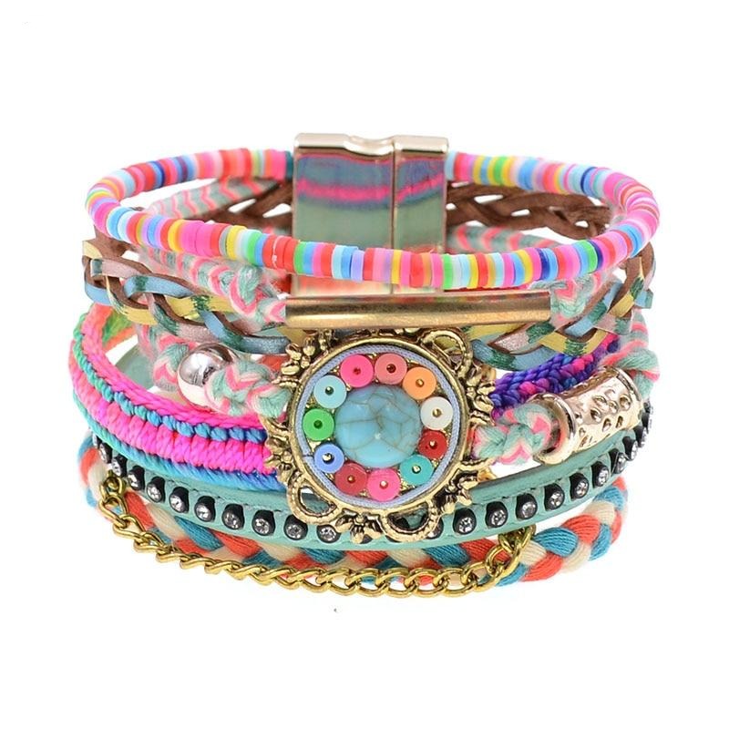 Leather Bracelet Colorful Beaded Bohemia-1