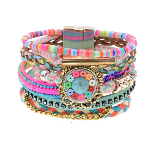 Leather Bracelet Colorful Beaded Bohemia-28