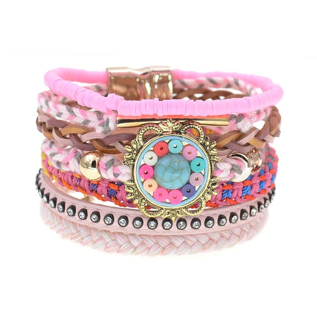 Leather Bracelet Colorful Beaded Bohemia-3