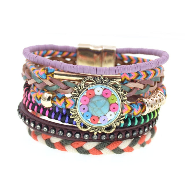 Leather Bracelet Colorful Beaded Bohemia24