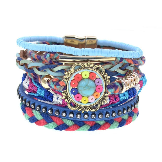 Leather Bracelet Colorful Beaded Bohemia-17