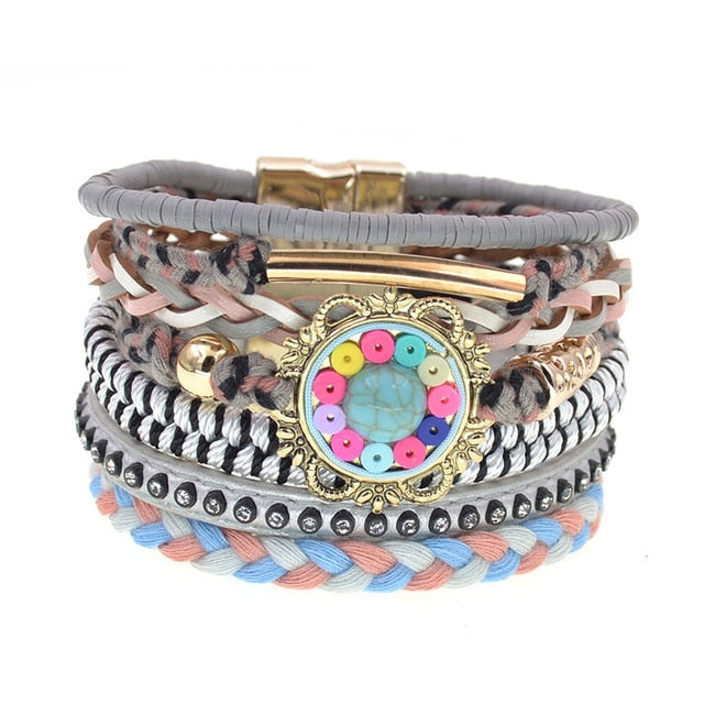 Leather Bracelet Colorful Beaded Bohemia-5