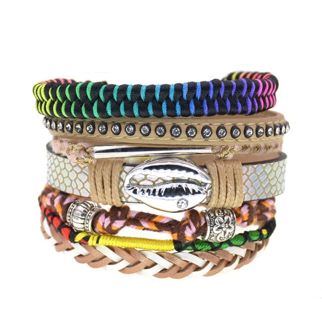 Leather Bracelet Colorful Beaded Bohemia-8